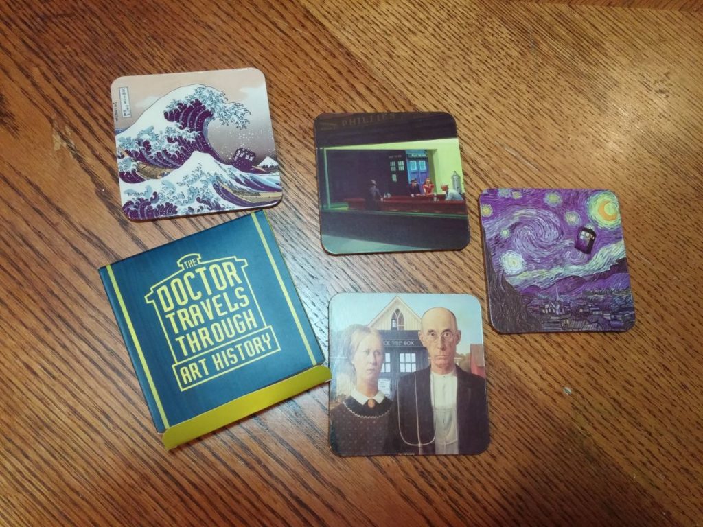 2016 april geek fuel doctor who art coasters